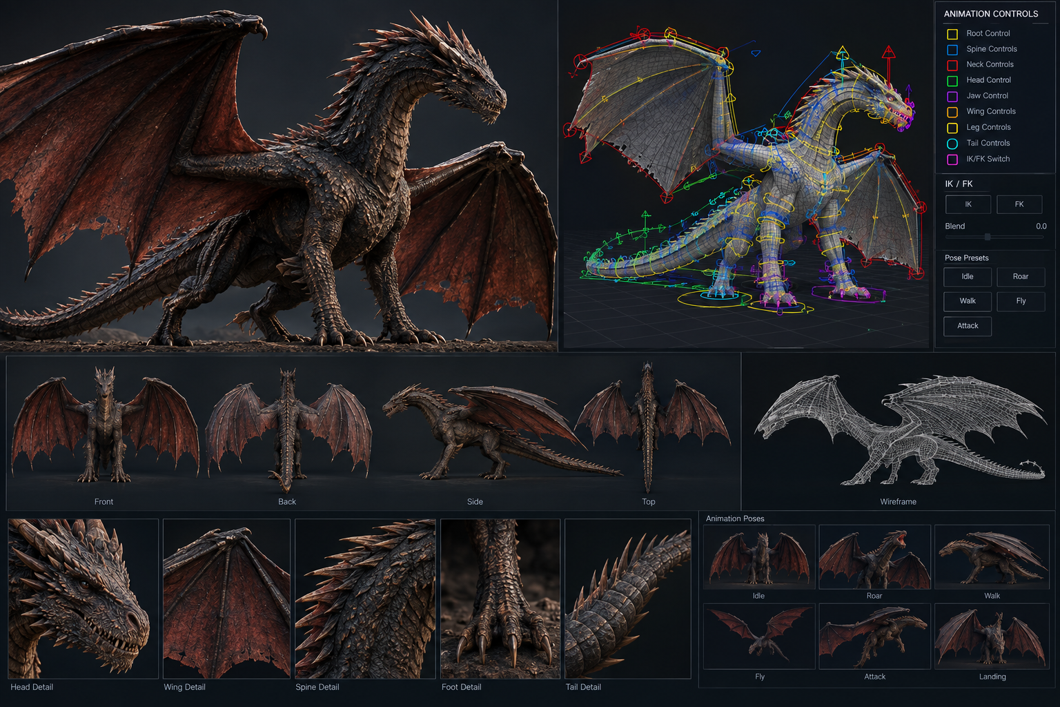 Dragon character and rig presentation