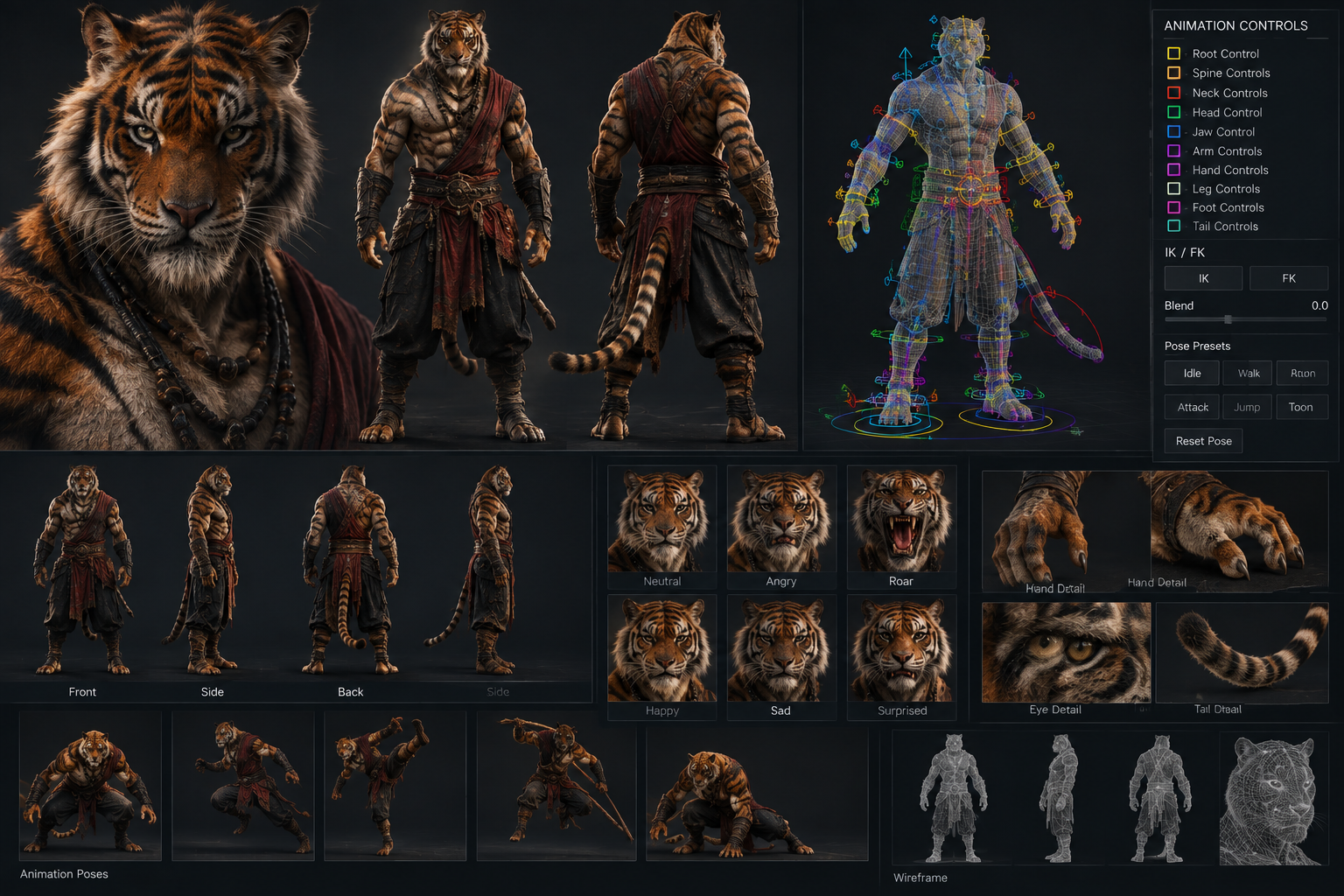 Tiger character rig and animation presentation